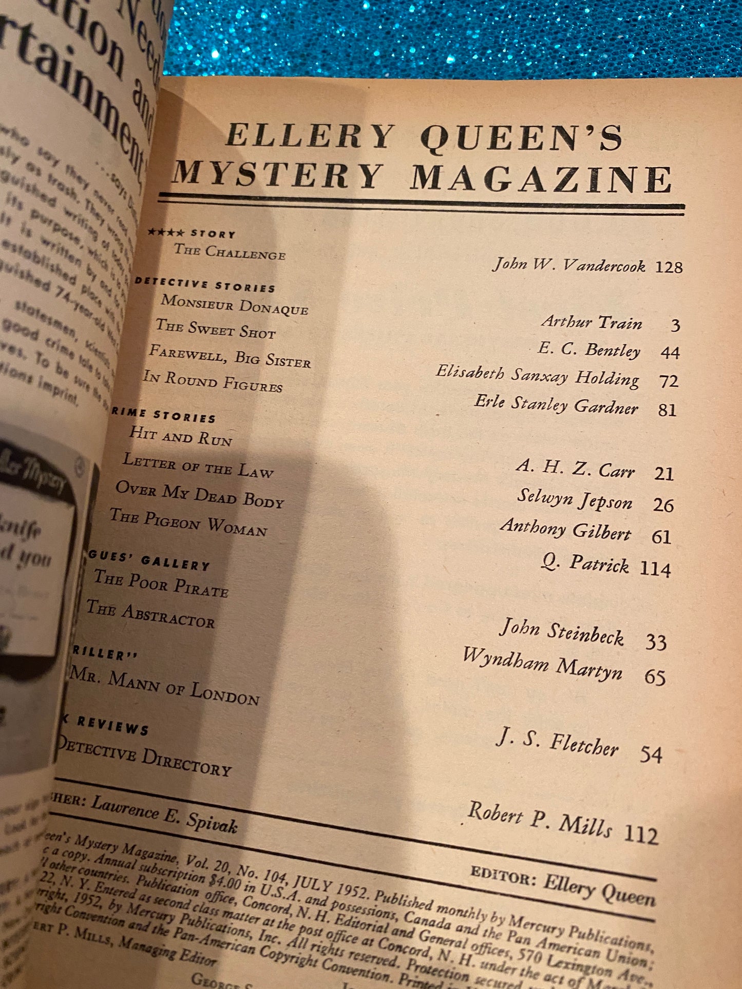 Ellery Queen Mystery Magazine July 1952 Vol 20 #104