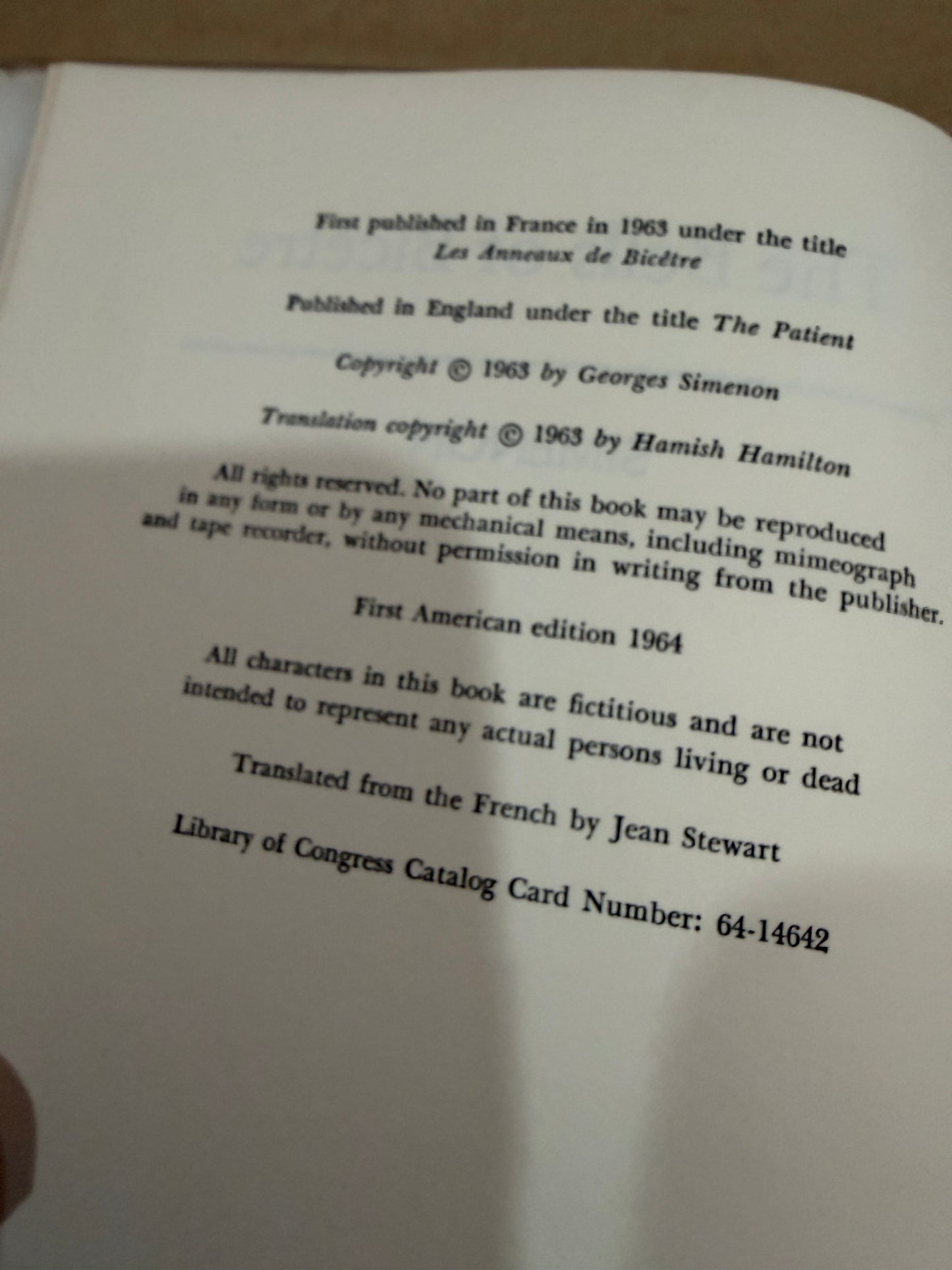 The  Bells of Bicetre by Simenon