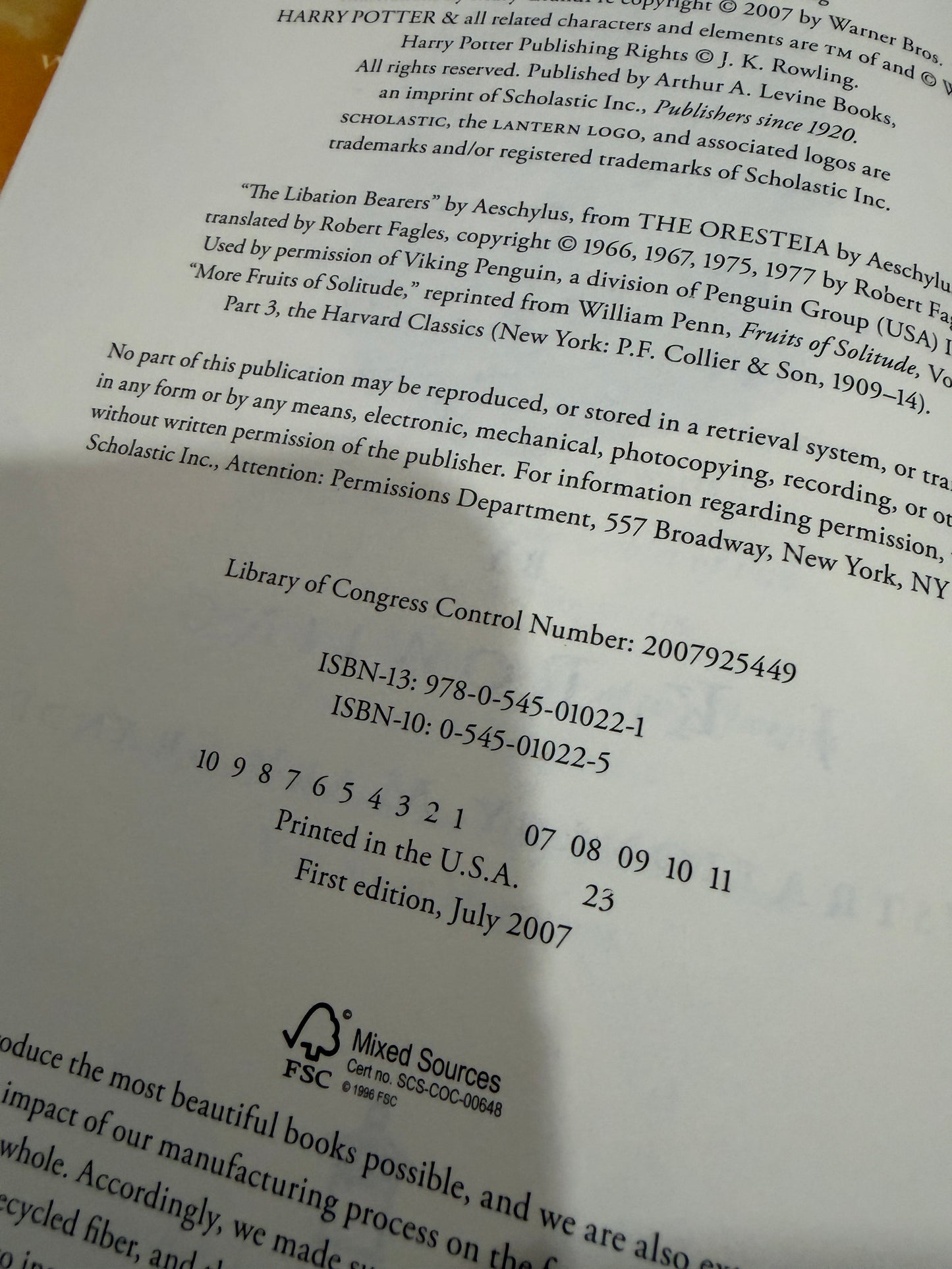 Harry Potter and the Deathly Hallows (error version ending on page 759