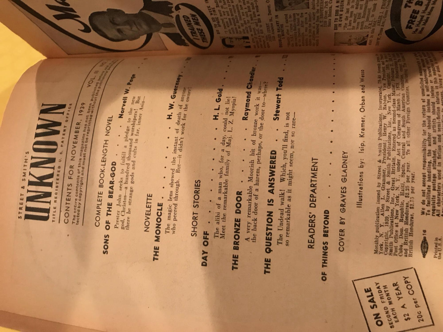 Street & Smith  UNKNOWN magazine1st appearance Raymond Chandler THE BRONZE DOOR