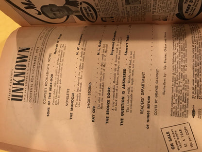 Street & Smith  UNKNOWN magazine1st appearance Raymond Chandler THE BRONZE DOOR