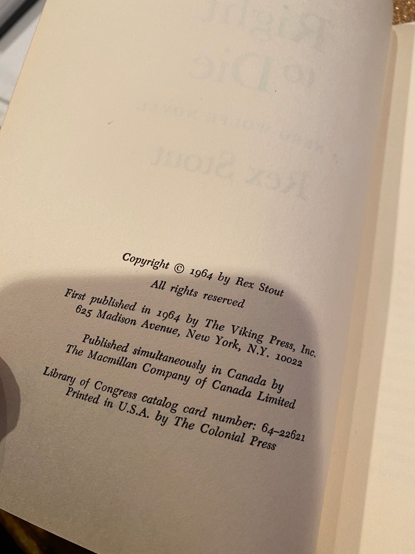 A Right to Die by Rex Stout vg 1st