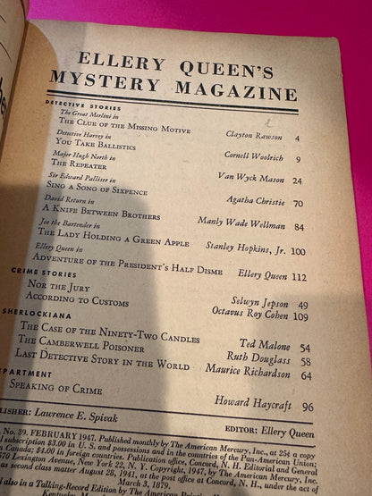 Ellery Queen Mystery Magazine #39 #39 Feb 1947