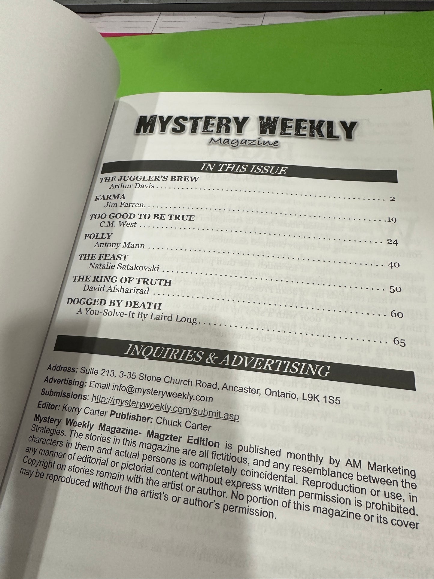 Mystery Weekly magazine April 2018