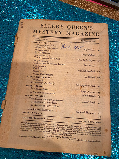 Ellery Queen Mystery Magazine nov 1945  vol 6 #25   NO COVER
