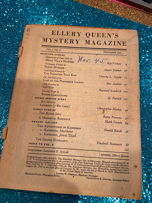 Ellery Queen Mystery Magazine nov 1945  vol 6 #25   NO COVER