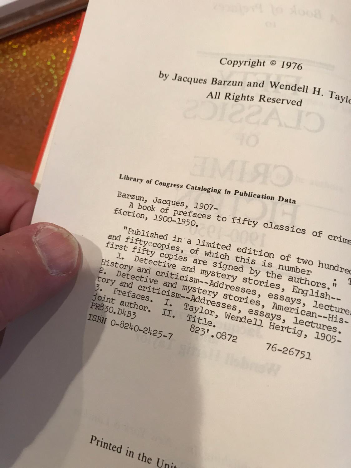 A BOOK OF PREFACES to fifty classics of crime fiction 1900-1950