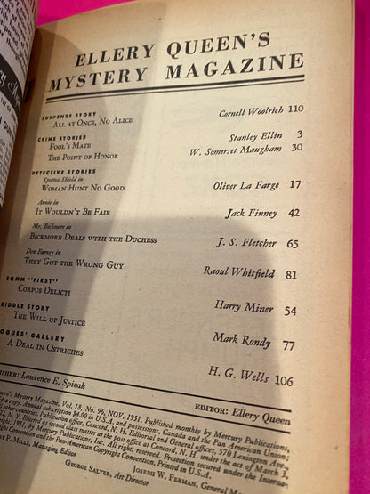 Ellery Queen Mystery Magazine Nov 1951