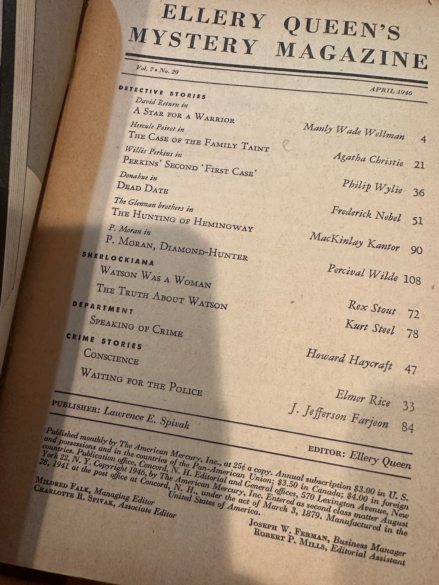 Ellery Queen Mystery Magazine vol 7 #29